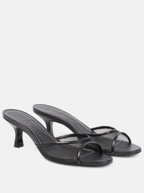 STAUD Brigitte 55 leather-trimmed mesh mules