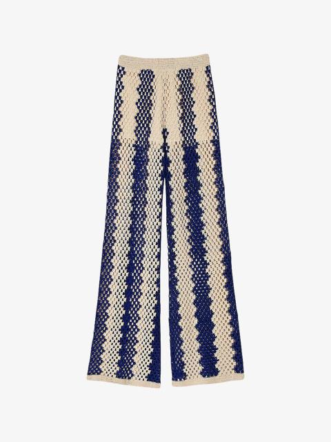 Two-Tone Open-Knit Cotton-Blend Trousers