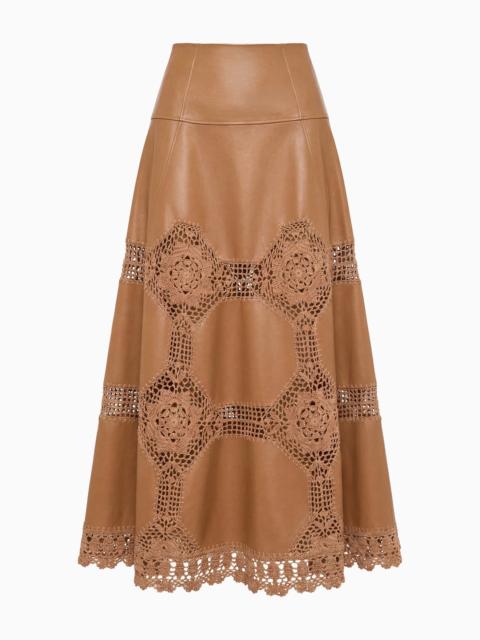 ULLA JOHNSON Izra Crochet & Leather Skirt