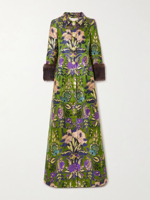 Valentino Après l'Hiver shearling-trimmed metallic brocade coat Green