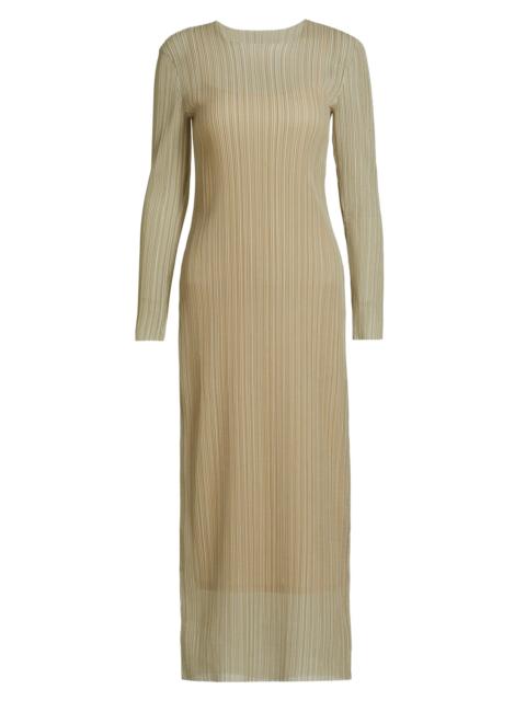 Vince Women's Plissé Long-Sleeve Midi-Dress - Dark Jade Water Combo