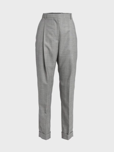 High-Rise Pleated Straight-Leg Ankle Roll-Hem Trousers