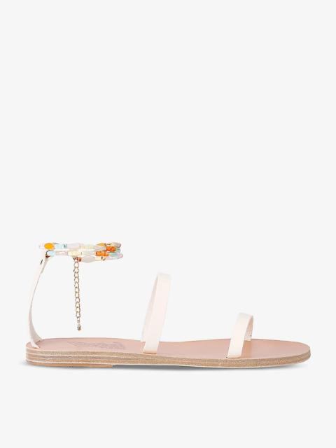 ANCIENT GREEK SANDALS Smirni coral-embellished flat leather sandals