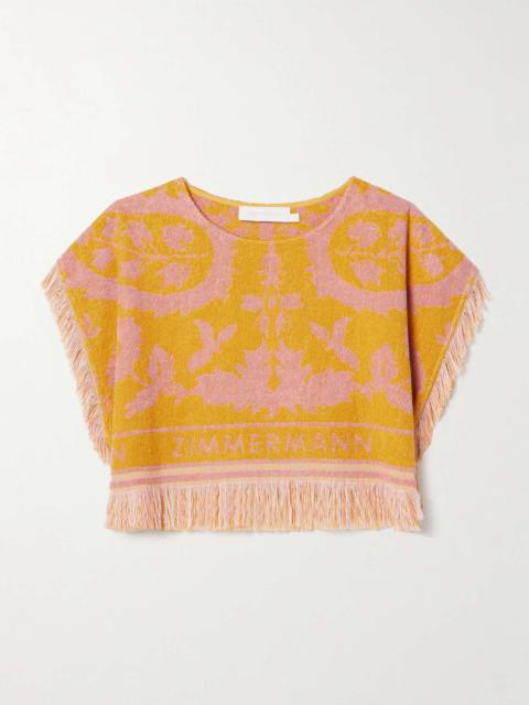 Zimmermann Wylie cropped frayed cotton-terry jacquard top Mustard