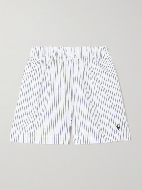 Sporty & Rich Src Embroidered Striped Cotton-poplin Shorts