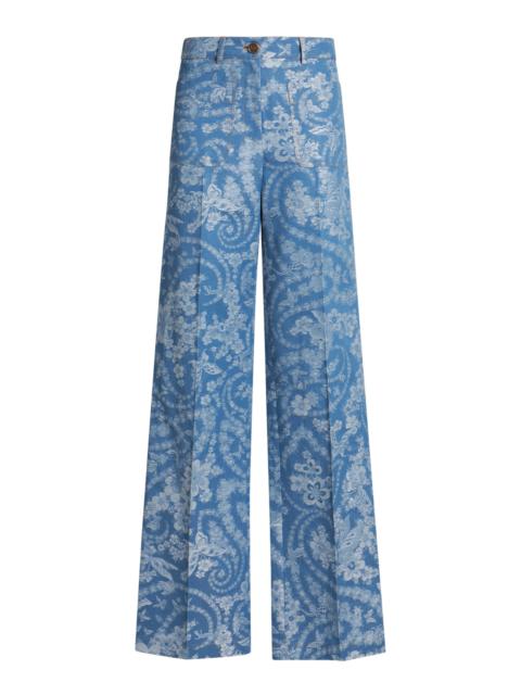 Etro Printed Cotton Wide-Leg Pants blue