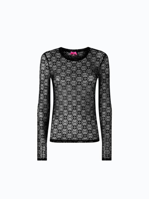 PINKO STRETCH LACE SWEATER WITH LOVE BIRDS LOGO MOTIF