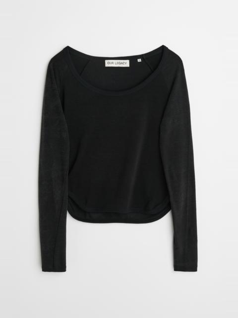 Deep Neck Longsleeve Black Antiqued Cotton