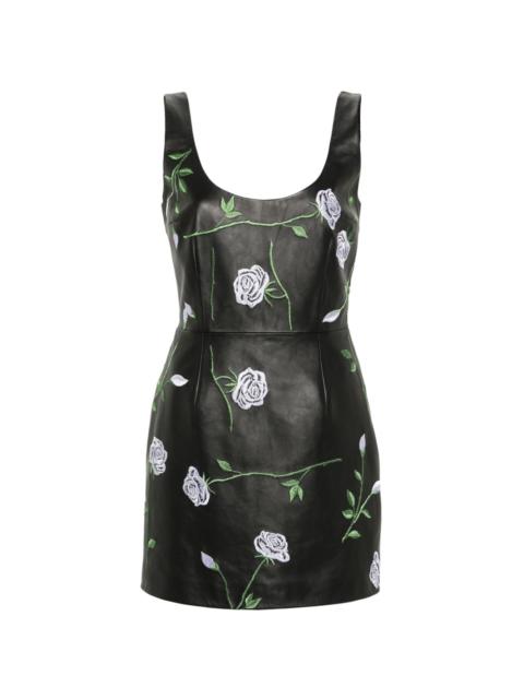 MAGDA BUTRYM floral-embroidered leather mini dress