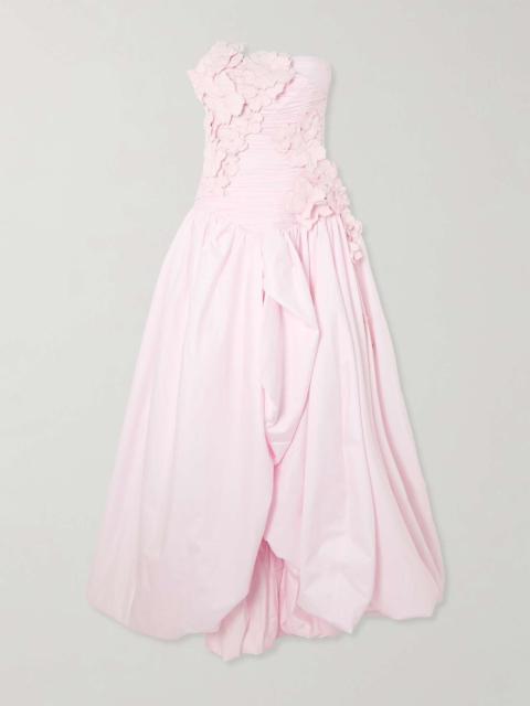 Aje. Splendour strapless appliquéd gathered cotton-poplin gown Pastel pink