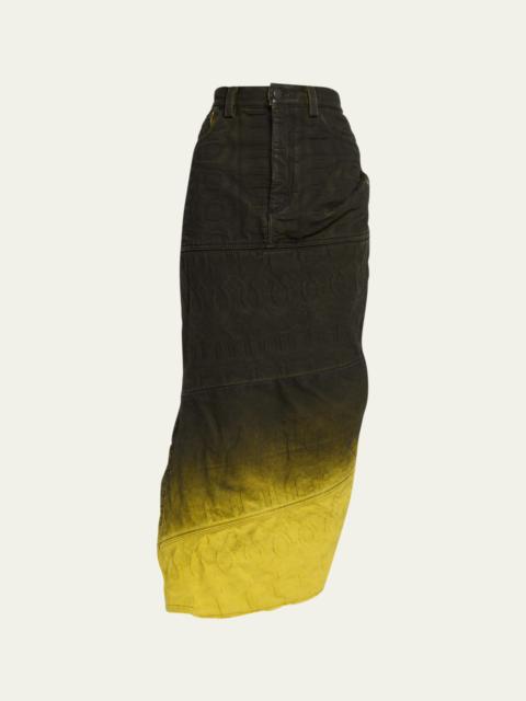 Marc Jacobs Denim Ombre-Painted Logo-Embossed Midi Skirt