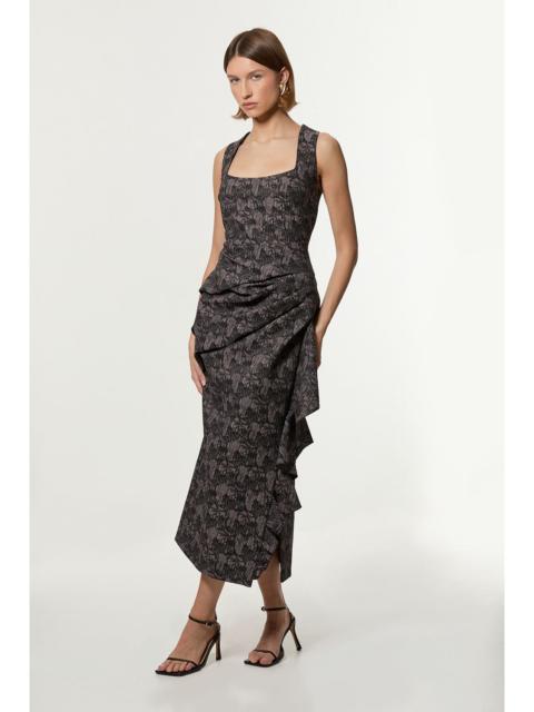 KAREN MILLEN Petite Jacquard Ruffle Strappy Tailored Maxi Dress