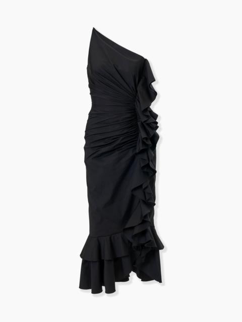 CAROLINA HERRERA Asymmetric Ruched Midi Dress with Ruffles