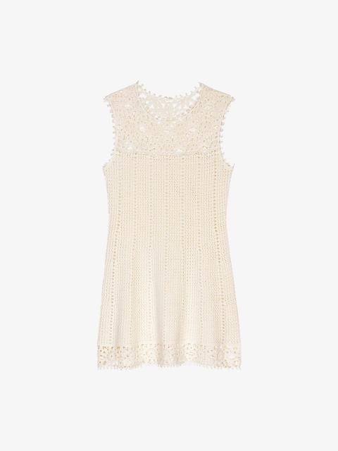 maje Sleeveless Floral-Pattern Crochet-Knit Mini Dress