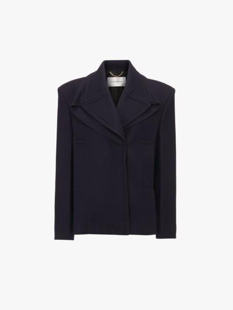 Victoria Beckham Pointed Shoulder Pea Coat In Ink Blue