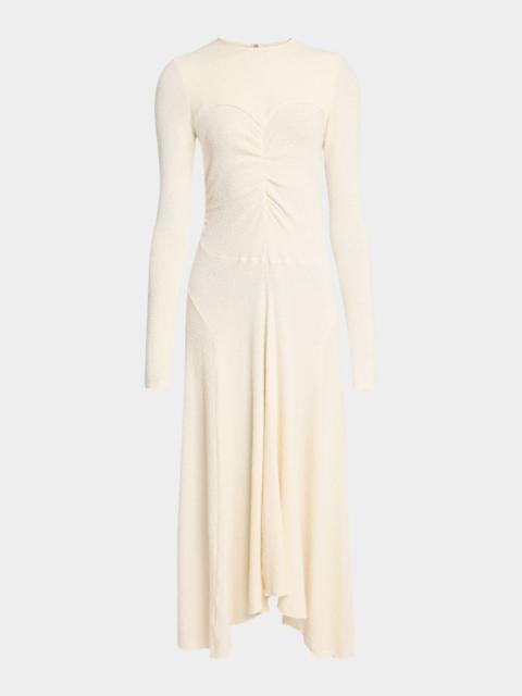 Isabel Marant Flora Ruched Boucle Long-Sleeve Midi Dress