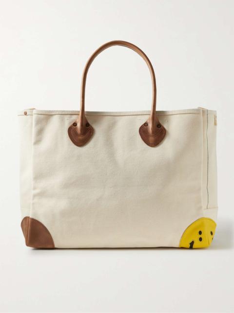 Kapital Smiley Leather-Trimmed Canvas Tote Bag