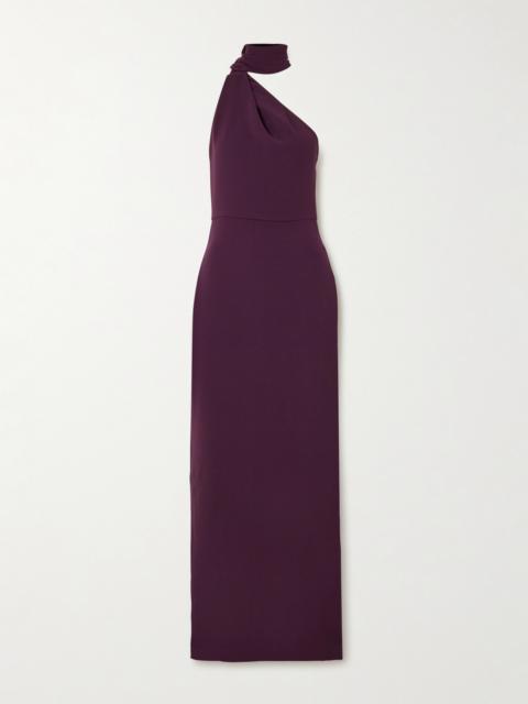 SOLACE LONDON Demi One-shoulder Scarf-detailed Crepe Gown