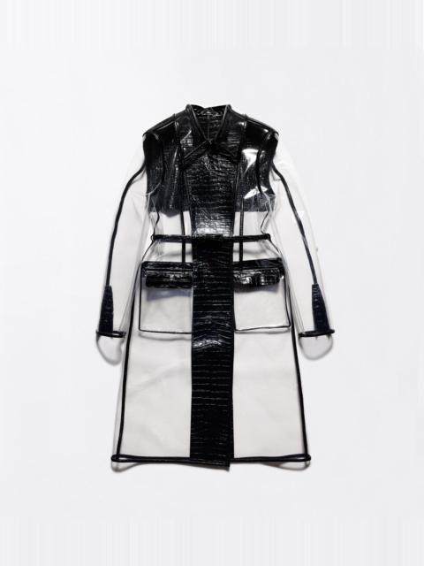 TOM FORD GLASS-EFFECT TECHNICAL FABRIC AND EXOTIC PRINTED LEATHER BELTED TRENCH COAT