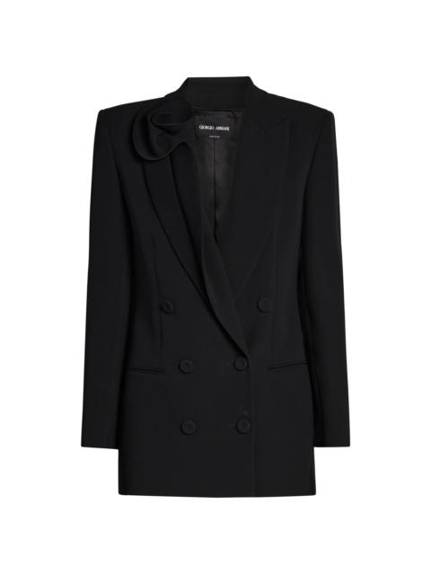 GIORGIO ARMANI Women's Rosette Silk Double-Breasted Blazer - Solid Black