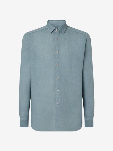 CORNELIANI Aqua green linen shirt