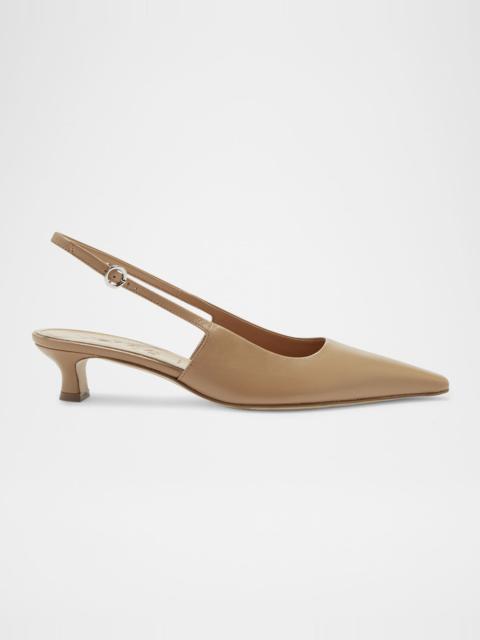 Aeyde Catrina Leather Kitten-Heel Slingback Pumps