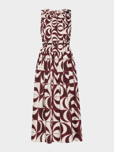Max Mara Geometric-Print Cotton Poplin Midi Dress