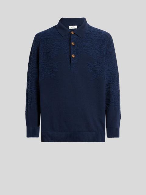Etro POLO-STYLE SWEATER IN COTTON AND WOOL WITH PAISLEY MOTIF