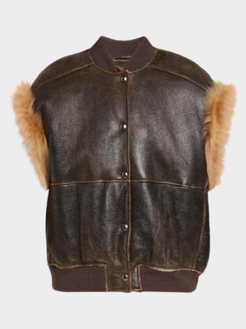 Brunello Cucinelli Lamb Shearling Trim Vintage Aviator Vest
