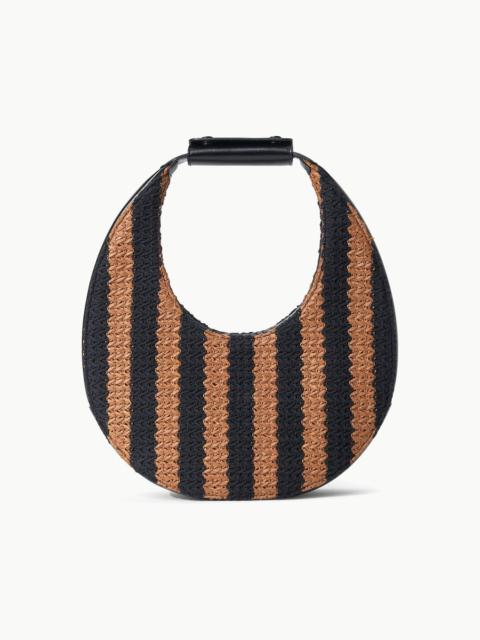 STAUD MOON TOTE BAG BLACK TAN SEASHORE STRIPE