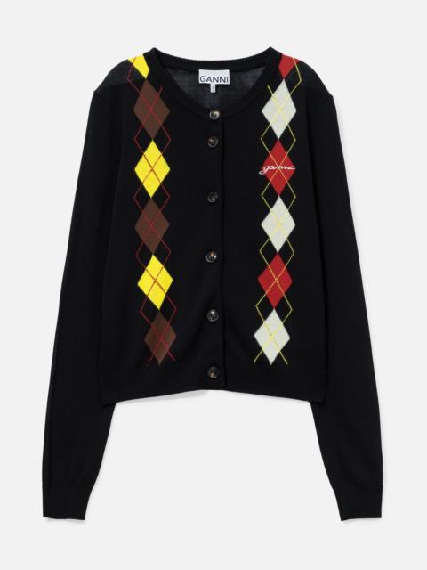GANNI LIGHT COTTON ARGYLE CARDIGAN