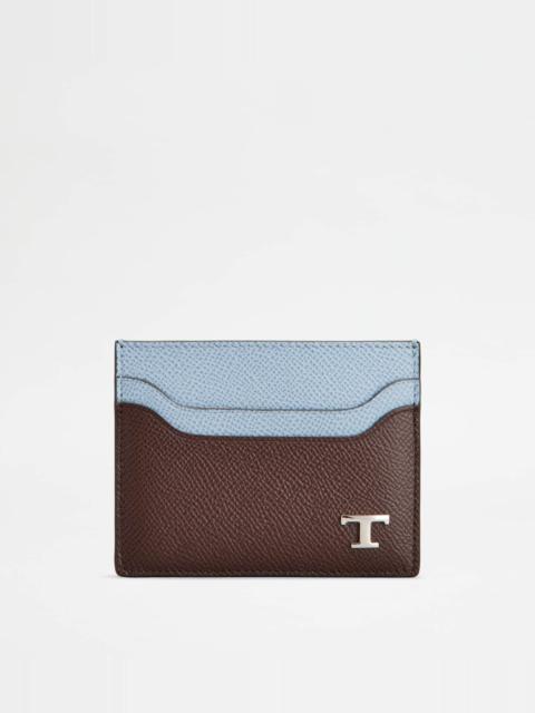 Tod's CARD HOLDER IN LEATHER - BROWN, SKY BLUE