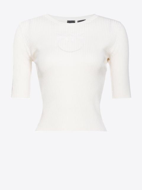 PINKO RIBBED SWEATER WITH TRANSPARENT LOVE BIRDS LOGO