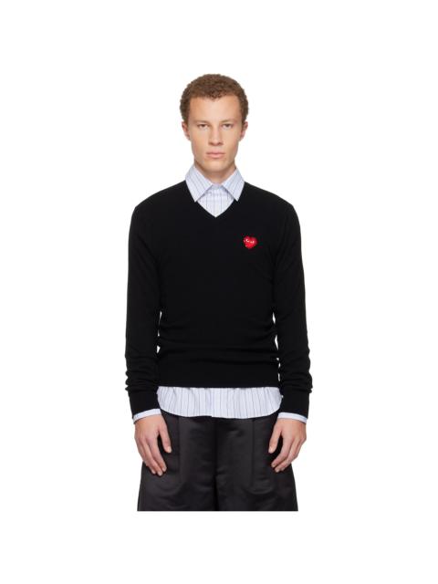 Comme des Garçons PLAY Black Knit Rhinestone Emblem Heart Sweater