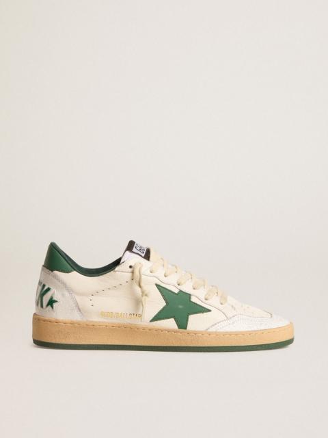 Golden Goose Women's Ball Star Wishes in white nappa leather with green leather star and heel tab