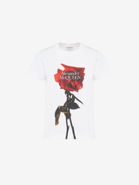 Alexander McQueen Women's Shadow Rose Fitted T-shirt in White
