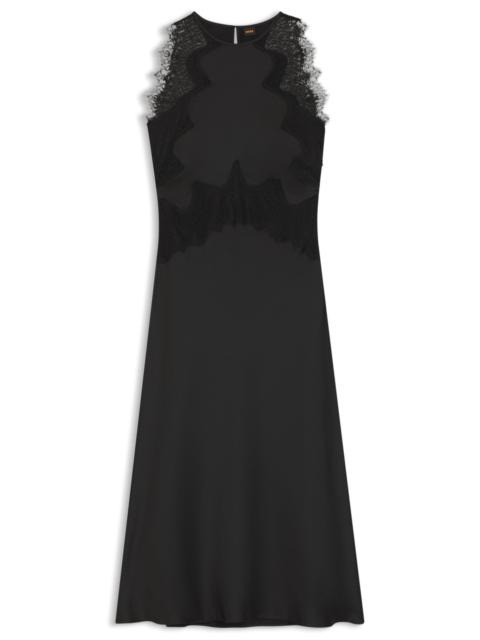 SEERSUCKER-SATIN DRESS WITH LACE TRIMS