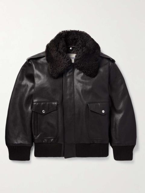 Burberry Shearling-Trimmed Full-Grain Leather Bomber Jacket