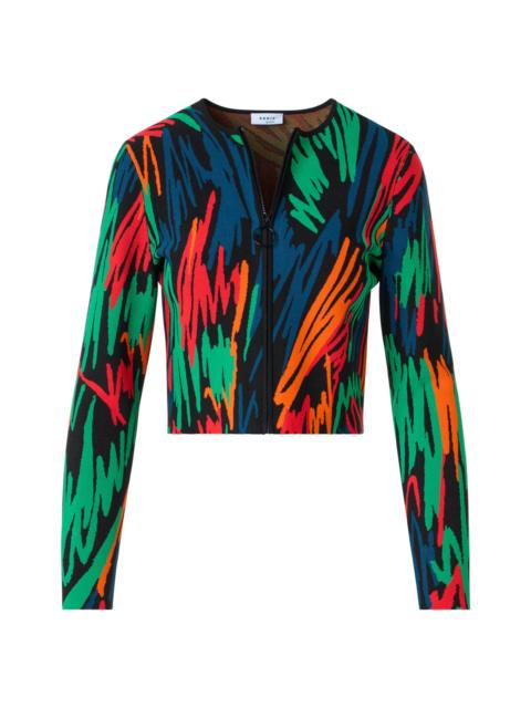AKRIS Women's Scribble Jacquard Knit Zip-Front Cardigan - Black Multi