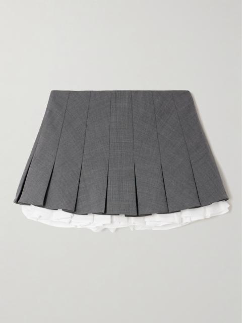 SHUSHU/TONG Layered Pleated Cotton Poplin-trimmed Grain De Poudre Mini Skirt