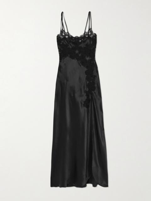 LORETTA CAPONI Giadette Lace-trimmed Silk-satin Gown