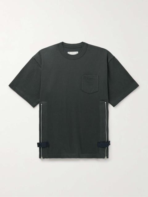 sacai Grosgrain-Trimmed Button and Zip-Detailed Cotton-Jersey T-Shirt