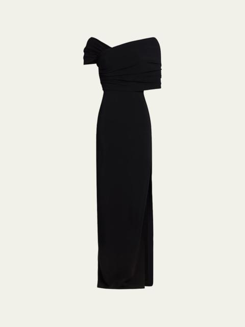 Oscar de la Renta Asymmetric Draped Off-The-Shoulder Column Gown