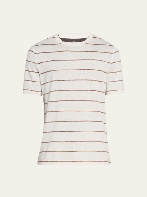 Brunello Cucinelli Men's Linen-Cotton Stripe Crewneck T-Shirt