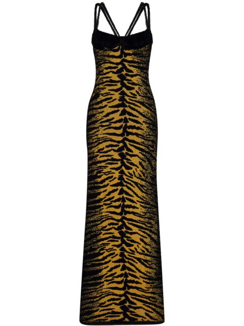 GCDS Long yellow and black jacquard dress with degrad?-effect Zebra pattern and crossed straps on the bac