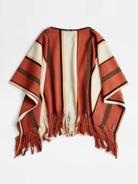 Tod's PONCHO IN COTTON - ORANGE, OFF WHITE, YELLOW