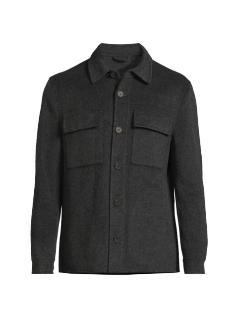 REISS Men's Net Wool-Blend Overshirt - Charcoal Grey
