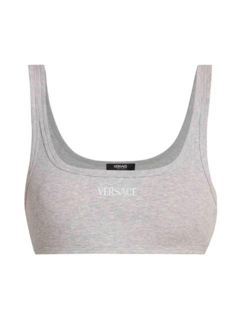 VERSACE Women's Logo Cotton Rib Sports Bra - Grey Melange