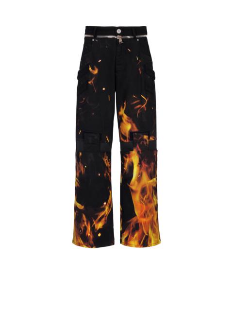 Balmain Fire print jeans with inserts