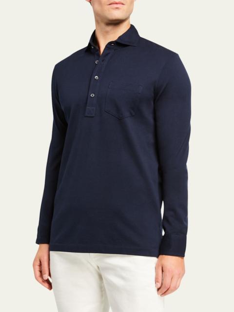 Ralph Lauren Men's Washed Long-Sleeve Pocket Polo Shirt, Navy